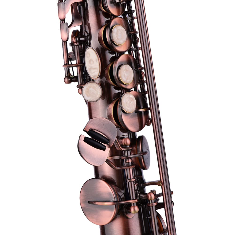 Btuty Red Bronze Bb Soprano Saxophone Sax Woodwind Instrument Carve Pattern with Case Gloves Cleaning Cloth Straps Brush